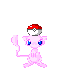 animated sprite of a mew bouncing a pokeball on its head